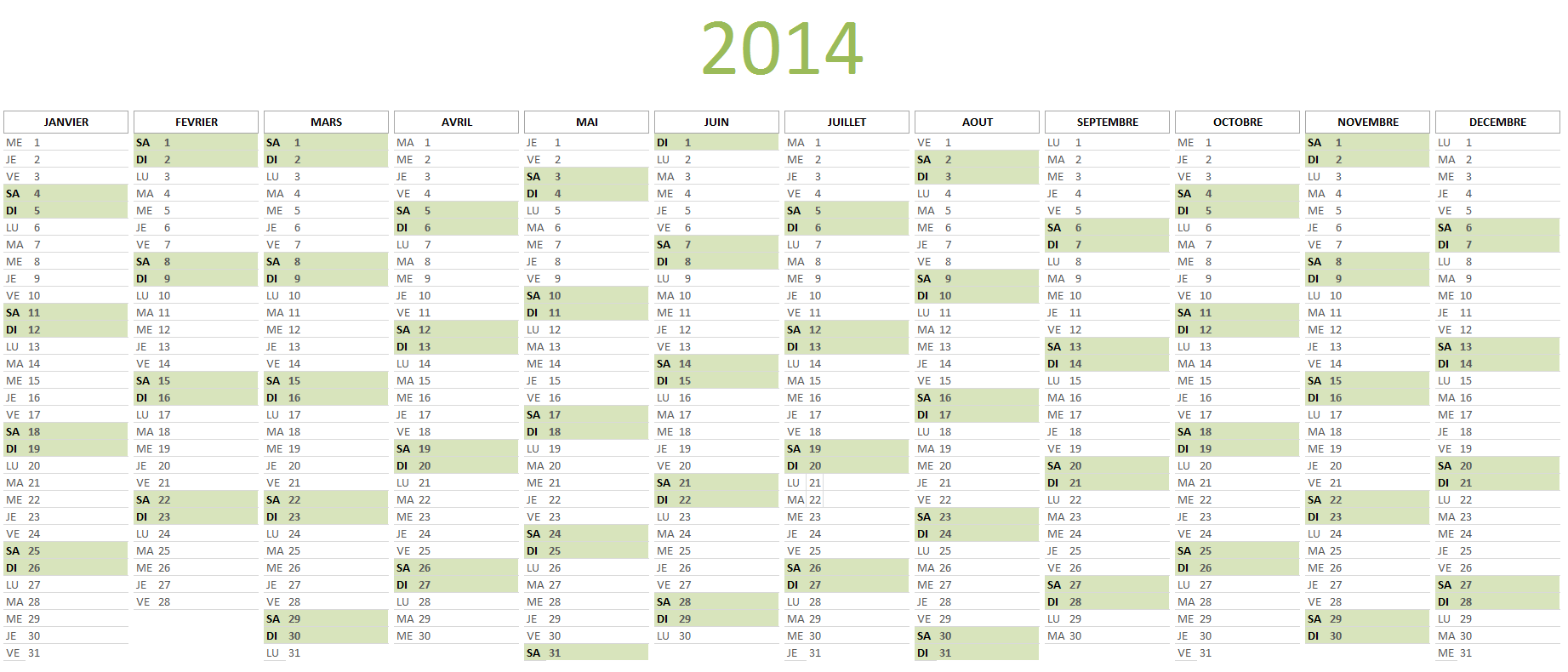 Calendrier 2014