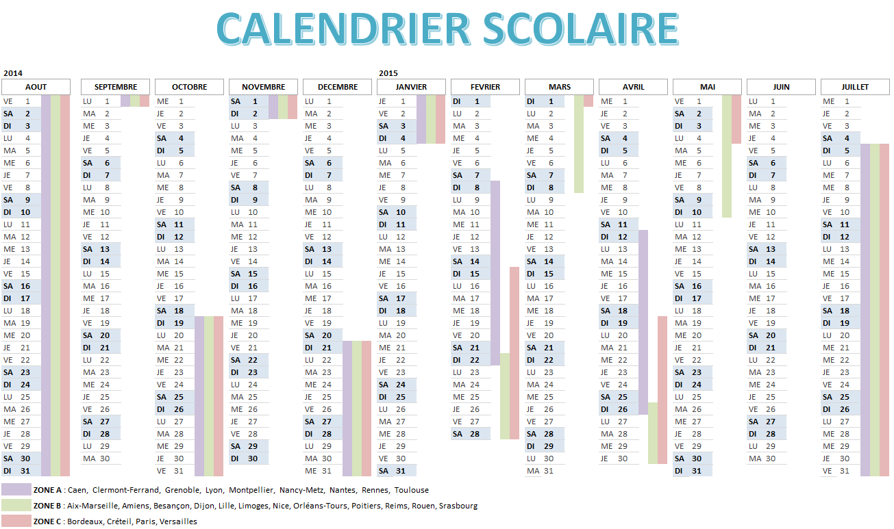 Calendrier Scolaire 2014 2015