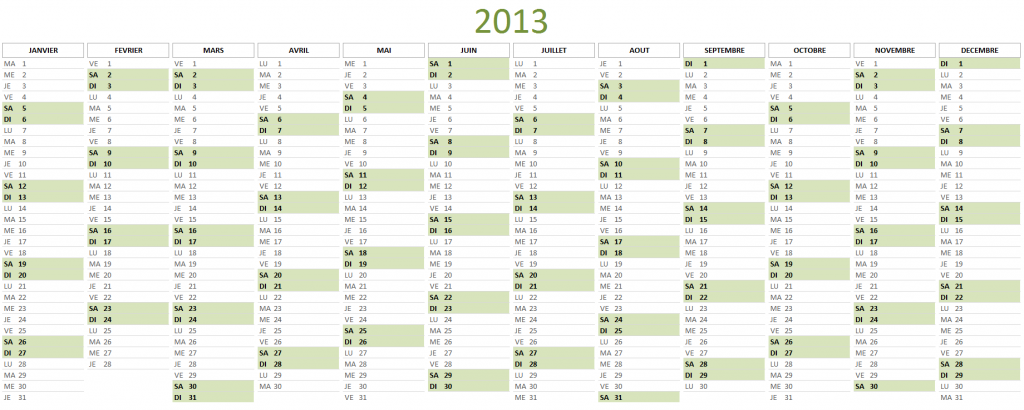 Calendrier 2013