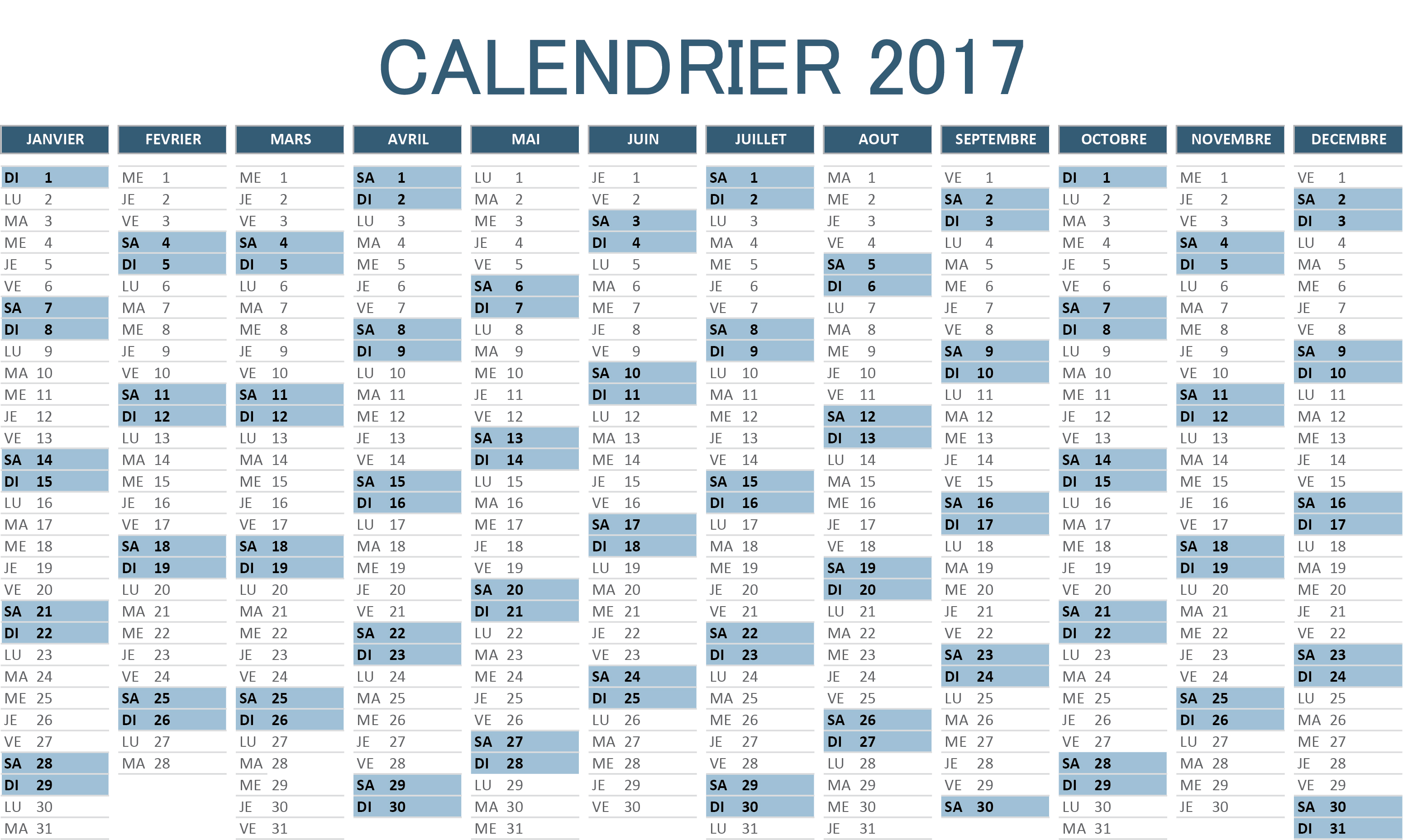 calendrier 2017