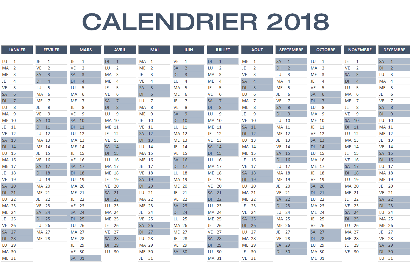 Le Calendrier 2018 Est Un Excellent Outil Pour Planifier Lannée